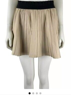 Zara Skirt Lambs Leather Pleated Mini Cream Black Waistband Edgy Women's Small